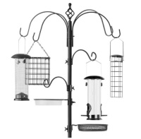 Bird Feeding Station, 6-Hook Steel Multi-Feeder Stand w/ 4 Feeders - 89in, Appears New