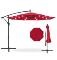 Solar LED Offset Hanging Patio Umbrella w/ Crank Tilt Adjustment - 10ft, Appears New