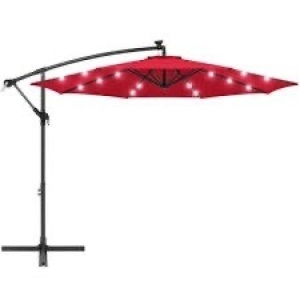 Solar LED Offset Hanging Patio Umbrella w/ Crank Tilt Adjustment - 10ft