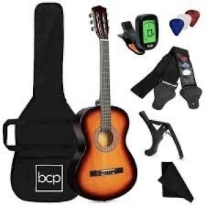 Beginner Acoustic Guitar Set w/ Case, Strap, Digital Tuner, Strings - 38in