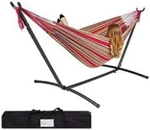 2-Person Brazilian-Style Double Hammock w/ Carrying Bag and Steel Stand