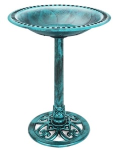 Vintage Outdoor Garden Bird Bath w/ Fleur-de-Lis Accents, Green