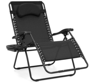 Oversized Reclining Zero Gravity Chair Lounger w/ Cup Holder, Pillow, Black
