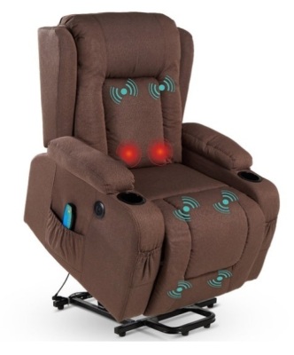 Electric Power Lift Recliner Massage Chair w/ Heat, USB Port, Cupholders, Brown