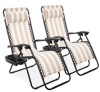 Set of 2 Adjustable Zero Gravity Patio Chair Recliners w/ Cup Holders, Tan Striped