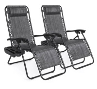 Set of 2 Adjustable Zero Gravity Patio Chair Recliners w/ Cup Holders, Gray&nbsp;