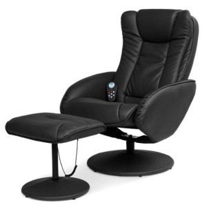 Faux Leather Electric Massage Recliner Chair w/ Stool Ottoman, Remote, Black