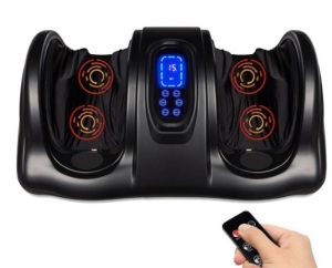 Therapeutic Foot Massager w/ High Intensity Rollers, Remote, 3 Modes, Black