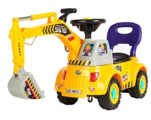 Kids Excavator Ride-On, Foot-to-Floor Construction Toy Truck w/ Garden Set