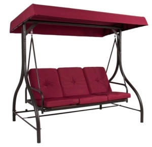 3-Seat Outdoor Canopy Swing Glider Furniture w/ Converting Flatbed Backrest, Burgundy