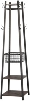 VECELO Industrial Coat Rack&nbsp;with 2 Tier Storage Shelves/Basket,&nbsp;8 Dual Hooks, Vintage Brown/Black - Appears New