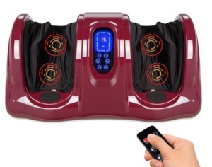 Therapeutic Foot Massager w/ High Intensity Rollers, Remote, 3 Modes, Burgundy