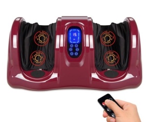 Therapeutic Foot Massager w/ High Intensity Rollers, Remote, 3 Modes, Burgundy