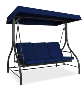 3-Seat Outdoor Canopy Swing Glider Furniture w/ Converting Flatbed Backrest, Appears New