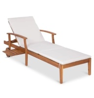 Adjustable Acacia Wood Chaise Lounge Chair w/ Side Table, Wheels - 79x26in, Appears New