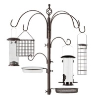 Bird Feeding Station, 6-Hook Steel Multi-Feeder Stand w/ 4 Feeders - 89in, Appears New