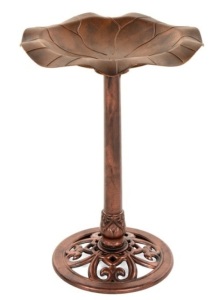 Lily Leaf Pedestal Bird Bath Decoration Accent w/ Floral Accents, Copper