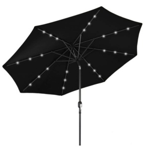 Solar LED Lighted Patio Umbrella w/ Tilt Adjustment, UV-Resistance - 10ft, Black