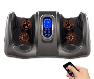 Therapeutic Foot Massager w/ High Intensity Rollers, Remote, 3 Modes, Gray