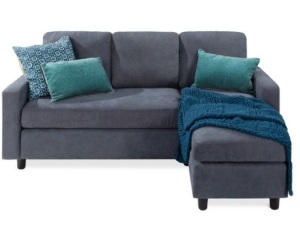 Linen Sectional Sofa Couch w/ Chaise Lounge, Reversible Ottoman Bench, Blue/Gray