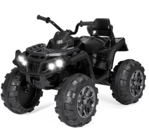 12V Kids Ride-On 4-Wheeler Quad ATV Car w/ 3.7mph Max, Bluetooth, Headlights, Black