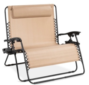 2-Person Double Wide Zero Gravity Chair Lounger w/ Cup Holders, Headrest