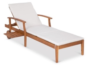 Adjustable Acacia Wood Chaise Lounge Chair w/ Side Table, Wheels - 79x26in, Cream