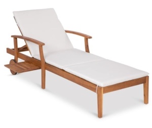 Adjustable Acacia Wood Chaise Lounge Chair w/ Side Table, Wheels - 79x26in, Cream