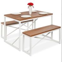 3-Piece Bench Style Dining Furniture Set w/ 2 Benches, Table - 45.5in