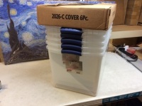 Lot of (5) Sterilite 66 qt Plastic Storage Totes with Lids - Appear New