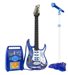 Kids Electric Guitar Toy Play Set w/ 6 Songs, Microphone, Amp, Blue