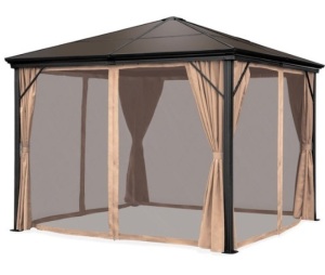 Outdoor Hardtop Gazebo w/ Aluminum Frame, Side Curtains, Netting - 10x10ft