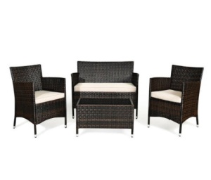 Costway 4PCS Rattan Patio Furniture Set Cushioned Sofa Chair Coffee Table Garden, Appears New, Retail $225.99