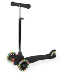 Kids Mini Kick Scooter Toy w/ Colorful Light-Up Wheels, Adjustable T-Bar, Black