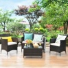 Costway 4PCS Rattan Patio Furniture Set Sofa Chair Coffee Table w/Cushion Outdoor, Appears New, $310.86