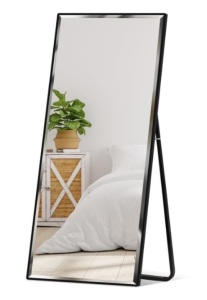 Large Full Length Mirror, Wall Hanging & Leaning Floor Mirror - 65x22in, Black