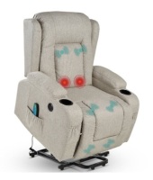 Electric Power Lift Recliner Massage Chair w/ Heat, USB Port, Cupholders, Greige