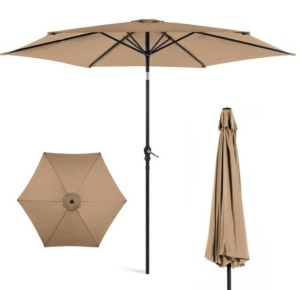 Outdoor Steel Market Patio Umbrella Decoration w/ Tilt, Crank Lift - 10ft, Tan