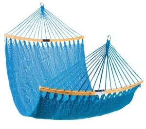 2-Person Woven Polyester Hammock w/ Curved Bamboo Spreader Bar, Carry Bag, Electric Blue