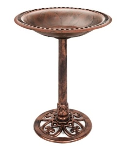 Vintage Outdoor Garden Bird Bath w/ Fleur-de-Lis Accents, Copper