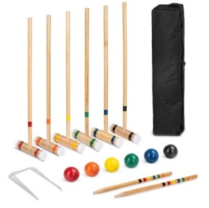 6-Player Wood Croquet Set w/ 6 Mallets, 6 Balls, Wickets, Stakes, Bag - 32in