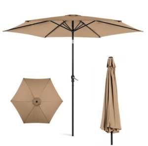 Outdoor Steel Market Patio Umbrella Decoration w/ Tilt, Crank Lift - 10ft, Tan