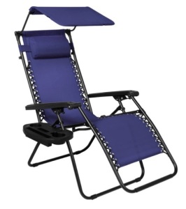 Folding Zero Gravity Recliner Patio Lounge Chair w/ Canopy, Side Tray, Navy Blue