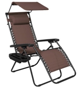 Folding Zero Gravity Recliner Patio Lounge Chair w/ Canopy, Side Tray, Brown