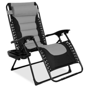 Oversized Padded Zero Gravity Chair, Folding Recliner w/ Headrest, Side Tray, Gray/Black