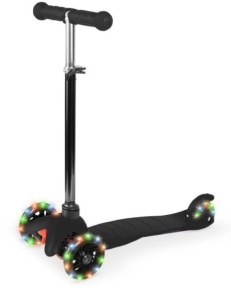 Kids Mini Kick Scooter Toy w/ Colorful Light-Up Wheels, Adjustable T-Bar, Black