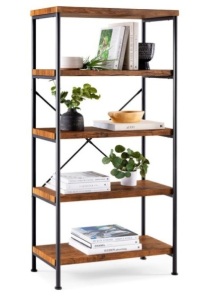 5-Tier Industrial Bookshelf w/ Metal Frame, Wood Shelves, Brown