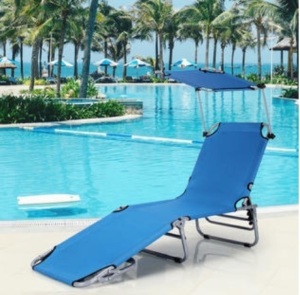 Costway Foldable Lounge Chair Outdoor Adjustable Beach Patio Pool Recliner W/Sun Shade, Appears New, Retail $78.99