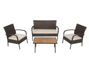 4Pcs Patio Rattan Outdoor Conversation Set With Cushions, Appears New/Box Damaged, Retail $371.22