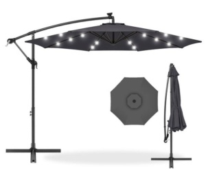 Solar LED Offset Hanging Patio Umbrella w/ Crank Tilt Adjustment - 10ft, Gray